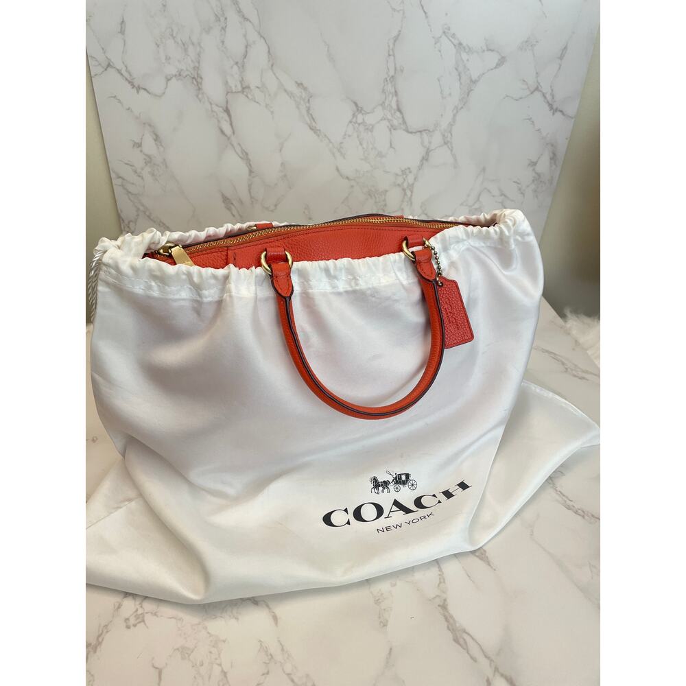 COACH Elise Coral Pebbled Leather Top Zip Medium Satchel Bag Pre-Owned - Picture 13 of 13